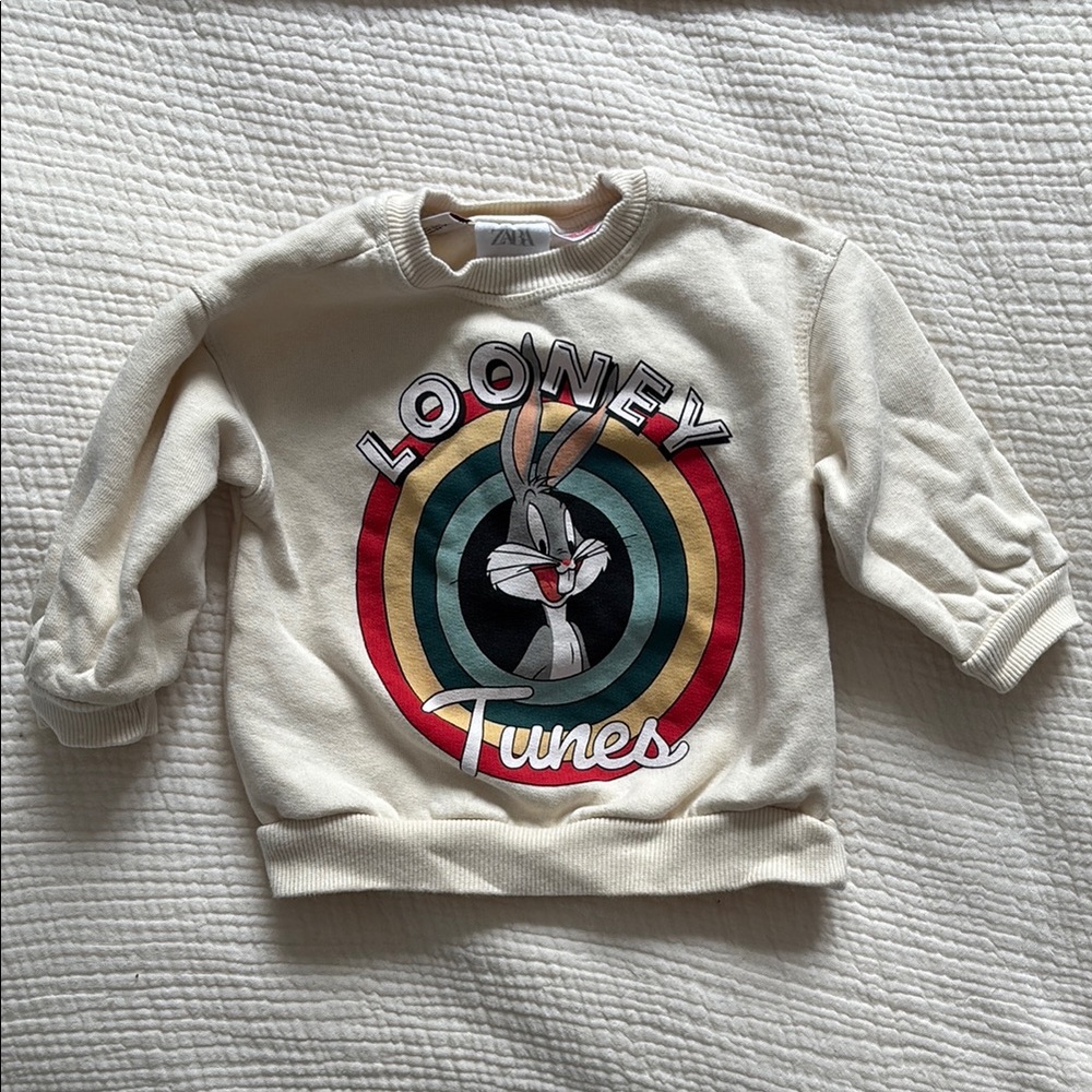 Zara Cream Graphic Sweatshirt with Looney Tunes Design